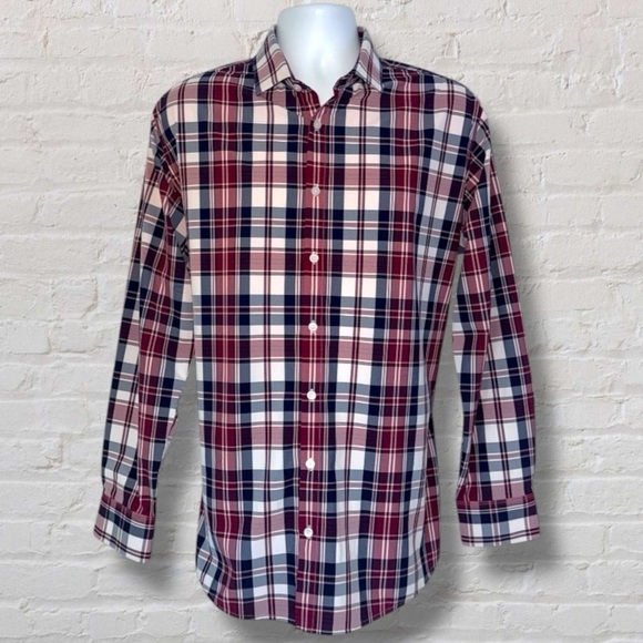 Mizzen+Main Leeward Antimicrobial Dress Shirt Men’s L Dark Red Plaid Performance - Picture 1 of 12